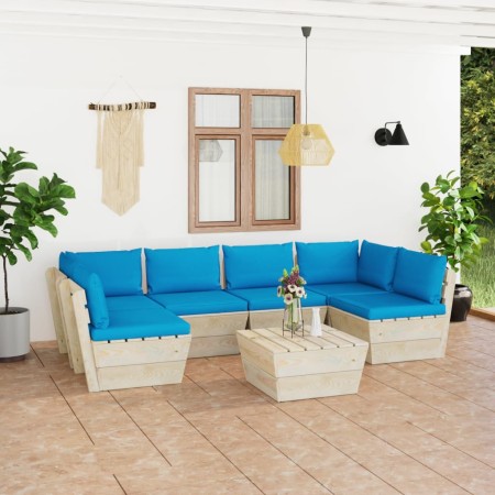 7-teilige Gartenmöbel aus Paletten und Kissen aus Tannenholz von vidaXL, Gartensets - Ref: Foro24-3063592, Preis: 578,19 €, R...