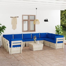 10-piece pallet garden furniture and fir wood cushions by vidaXL, Garden sets - Ref: Foro24-3063634, Price: 801,79 €, Discoun...