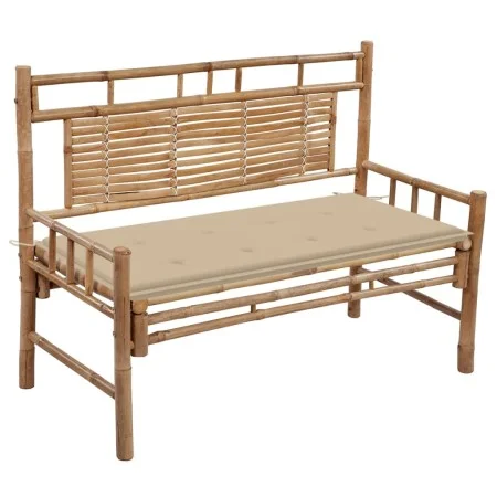 Banco de jardín con cojín bambú 120 cm de vidaXL, Bancos de jardín - Ref: Foro24-3063879, Precio: 143,39 €, Descuento: %