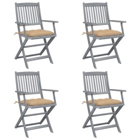 Folding garden chairs 4 pcs with solid acacia wood cushions by vidaXL, Garden chairs - Ref: Foro24-3064527, Price: 185,32 €, ...