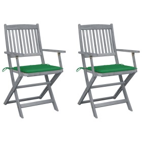 Folding garden chairs 2 pcs cushions solid acacia wood by vidaXL, Garden chairs - Ref: Foro24-3064487, Price: 129,06 €, Disco...