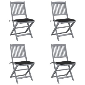 Klappbare Gartenstühle, 4 Stück, Kissen aus massivem Akazienholz von vidaXL, Gartenstühle - Ref: Foro24-3064570, Preis: 212,0...