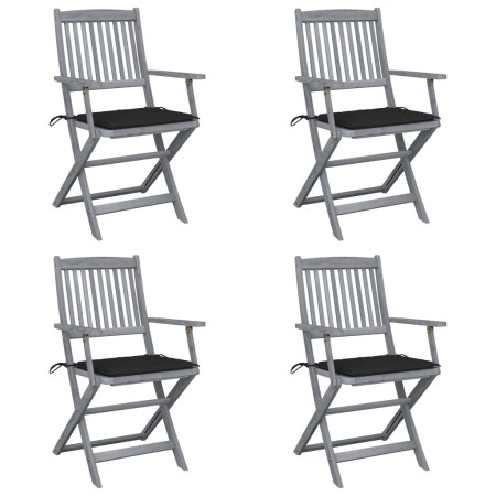 Klappbare Gartenstühle, 4 Stück, Kissen aus massivem Akazienholz von vidaXL, Gartenstühle - Ref: Foro24-3064516, Preis: 189,2...