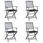Klappbare Gartenstühle, 4 Stück, Kissen aus massivem Akazienholz von vidaXL, Gartenstühle - Ref: Foro24-3064516, Preis: 189,2...