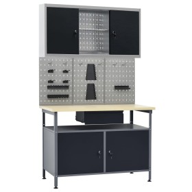 Banco de trabajo con tres paneles de pared y un armario de vidaXL, Mesas de trabajo - Ref: Foro24-3053432, Precio: 387,51 €, ...