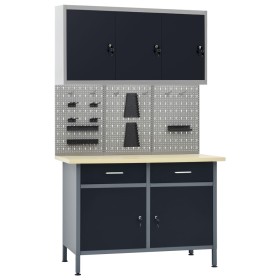 Banco de trabajo con tres paneles de pared y un armario de vidaXL, Mesas de trabajo - Ref: Foro24-3053438, Precio: 495,94 €, ...