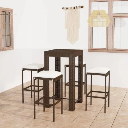 5-teiliges Garten-Bar-Set und braune Kissen aus synthetischem Rattan von vidaXL, Gartensets - Ref: Foro24-3064777, Preis: 229...