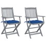 Folding garden chairs 2 pcs cushions solid acacia wood by vidaXL, Garden chairs - Ref: Foro24-3064507, Price: 128,97 €, Disco...