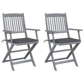 Folding garden chairs 2 pcs cushions solid acacia wood by vidaXL, Garden chairs - Ref: Foro24-3064482, Price: 134,83 €, Disco...