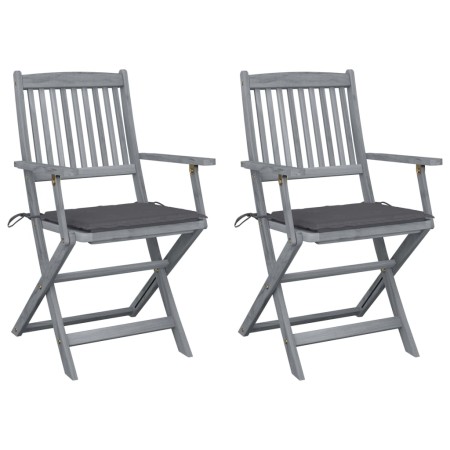 Folding garden chairs 2 pcs cushions solid acacia wood by vidaXL, Garden chairs - Ref: Foro24-3064482, Price: 134,83 €, Disco...
