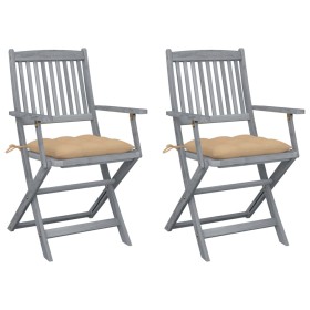 Folding garden chairs 2 pcs cushions solid acacia wood by vidaXL, Garden chairs - Ref: Foro24-3064500, Price: 129,06 €, Disco...