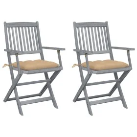 Folding garden chairs 2 pcs cushions solid acacia wood by vidaXL, Garden chairs - Ref: Foro24-3064500, Price: 120,78 €, Disco...
