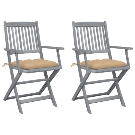 Klappbare Gartenstühle, 2 Stück, Kissen aus massivem Akazienholz von vidaXL, Gartenstühle - Ref: Foro24-3064500, Preis: 129,0...