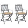 Folding garden chairs 2 pcs cushions solid acacia wood by vidaXL, Garden chairs - Ref: Foro24-3064500, Price: 122,38 €, Disco...
