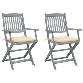 Folding garden chairs 2 pcs cushions solid acacia wood by vidaXL, Garden chairs - Ref: Foro24-3064499, Price: 128,93 €, Disco...
