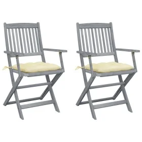 Folding garden chairs 2 pcs cushions solid acacia wood by vidaXL, Garden chairs - Ref: Foro24-3064499, Price: 120,78 €, Disco...