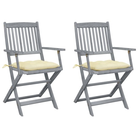 Folding garden chairs 2 pcs cushions solid acacia wood by vidaXL, Garden chairs - Ref: Foro24-3064499, Price: 128,93 €, Disco...