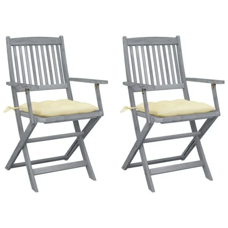 Folding garden chairs 2 pcs cushions solid acacia wood by vidaXL, Garden chairs - Ref: Foro24-3064499, Price: 122,25 €, Disco...