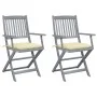 Folding garden chairs 2 pcs cushions solid acacia wood by vidaXL, Garden chairs - Ref: Foro24-3064499, Price: 122,25 €, Disco...