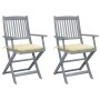 Klappbare Gartenstühle, 2 Stück, Kissen aus massivem Akazienholz von vidaXL, Gartenstühle - Ref: Foro24-3064499, Preis: 128,9...