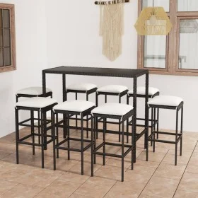Garden table and high stools and cushions 9 pcs black PE rattan by vidaXL, Garden sets - Ref: Foro24-3064826, Price: 382,24 €...