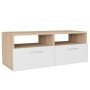 Mueble de TV madera de ingeniería roble y blanco 95x35x36 cm