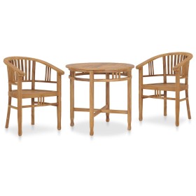 Conjunto de comedor de jardín 3 piezas madera maciza de teca