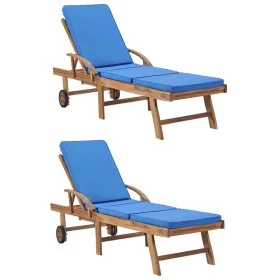 Sun loungers with cushion 2 pcs solid blue teak wood by vidaXL, Loungers - Ref: Foro24-3054636, Price: 462,97 €, Discount: %