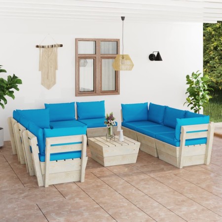 Muebles de jardín de palets 9 piezas y cojines madera de abeto by vidaXL, Garden sets - Ref: Foro24-3063652, Price: 792,70 €,...