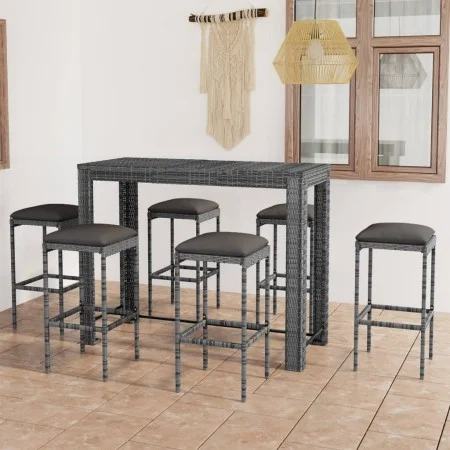 Garden bar furniture 7 pieces cushions gray synthetic rattan by vidaXL, Garden sets - Ref: Foro24-3064788, Price: 300,48 €, D...