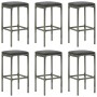 Muebles de bar para jardín 7 pzas cojines ratán sintético gris