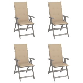 Reclining garden chairs 4 pcs cushions solid acacia wood by vidaXL, Garden chairs - Ref: Foro24-3065380, Price: 316,33 €, Dis...