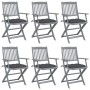 Klappbare Gartenstühle, 6 Stück, Kissen aus massivem Akazienholz von vidaXL, Gartenstühle - Ref: Foro24-3065422, Preis: 304,1...