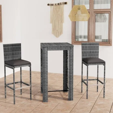 3-teiliges Gartenbar-Möbelset und Kissen synthetisches Rattangrau von vidaXL, Gartensets - Ref: Foro24-3064793, Preis: 244,99...