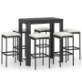 Set muebles bar jardín 7 piezas y cojines ratán sintético negro