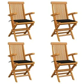 Garden chairs 4 units with black teak wood cushions by vidaXL, Garden chairs - Ref: Foro24-3065624, Price: 357,35 €, Discount: %