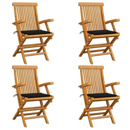 Sillas de jardín 4 uds con cojines negros madera de teca de vidaXL, Sillas de jardín - Ref: Foro24-3065624, Precio: 361,81 €,...