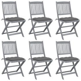 Folding garden chairs 6 pcs solid acacia wood cushions by vidaXL, Garden chairs - Ref: Foro24-3065450, Price: 333,21 €, Disco...