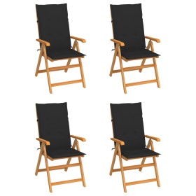 Garden chairs 4 units solid teak wood with black cushions by vidaXL, Garden chairs - Ref: Foro24-3065537, Price: 528,94 €, Di...