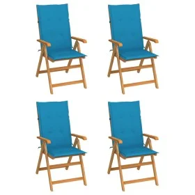 Gartenstühle 4 Stück aus massivem Teakholz mit blauen Kissen von vidaXL, Gartenstühle - Ref: Foro24-3065534, Preis: 503,05 €,...