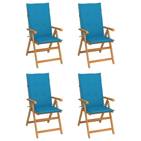 Gartenstühle 4 Stück aus massivem Teakholz mit blauen Kissen von vidaXL, Gartenstühle - Ref: Foro24-3065534, Preis: 510,39 €,...