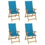 Sillas de jardín 4 uds madera maciza de teca con cojines azules de vidaXL, Sillas de jardín - Ref: Foro24-3065534, Precio: 50...