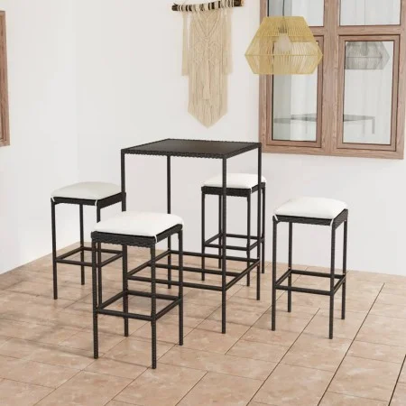 Hoher Gartentisch und Hocker und Kissen 5 Stück PE Rattan schwarz von vidaXL, Gartensets - Ref: Foro24-3064820, Preis: 219,99...