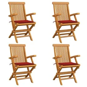 Garden chairs 4 units with red teak wood cushions by vidaXL, Garden chairs - Ref: Foro24-3065623, Price: 361,66 €, Discount: %