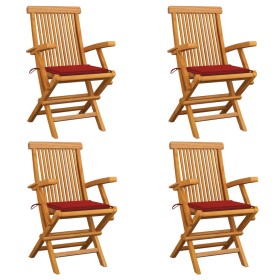 Gartenstühle 4 Einheiten mit roten Teakholzkissen von vidaXL, Gartenstühle - Ref: Foro24-3065623, Preis: 395,15 €, Rabatt: %