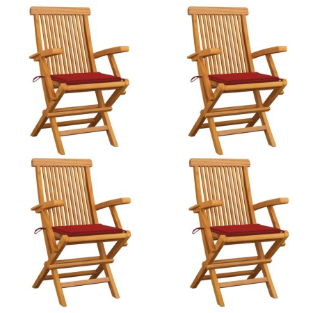 Gartenstühle 4 Einheiten mit roten Teakholzkissen von vidaXL, Gartenstühle - Ref: Foro24-3065623, Preis: 395,15 €, Rabatt: %