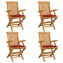 Garden chairs 4 units with red teak wood cushions by vidaXL, Garden chairs - Ref: Foro24-3065623, Price: 395,15 €, Discount: %