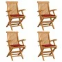 Sillas de jardín 4 uds con cojines rojos madera de teca de vidaXL, Sillas de jardín - Ref: Foro24-3065623, Precio: 361,62 €, ...