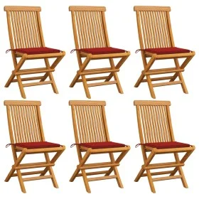 Garden chairs 6 units with red cushions teak wood by vidaXL, Garden chairs - Ref: Foro24-3065596, Price: 394,56 €, Discount: %