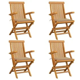 Gartenstühle 4 Stück aus massivem Teakholz mit beigen Kissen von vidaXL, Gartenstühle - Ref: Foro24-3065620, Preis: 362,02 €,...